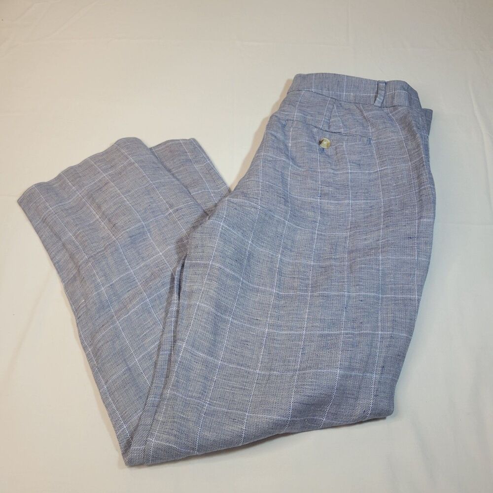 Banana Republic Size 4 Avery Women Blue Linen Blend Straight Ankle Trousers Pant